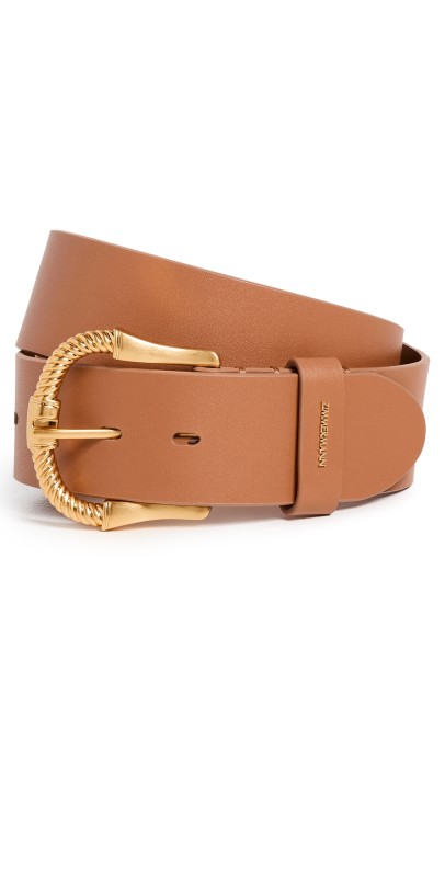 Zimmermann Twisted Buckle Leather Belt 40 Macadamia