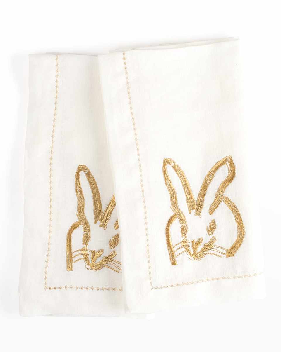 Painted Bunny Embroidered Dinner Napkin - White/Gold