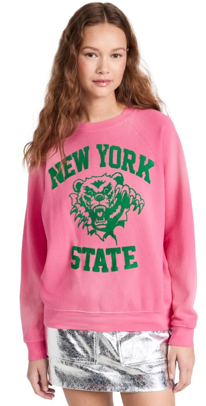Daydreamer New York State Bear Vintage Sweatshirt Sun Faded Pink Rouge