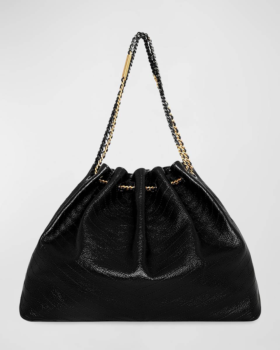 Shiny Leather Chain Tote Bag