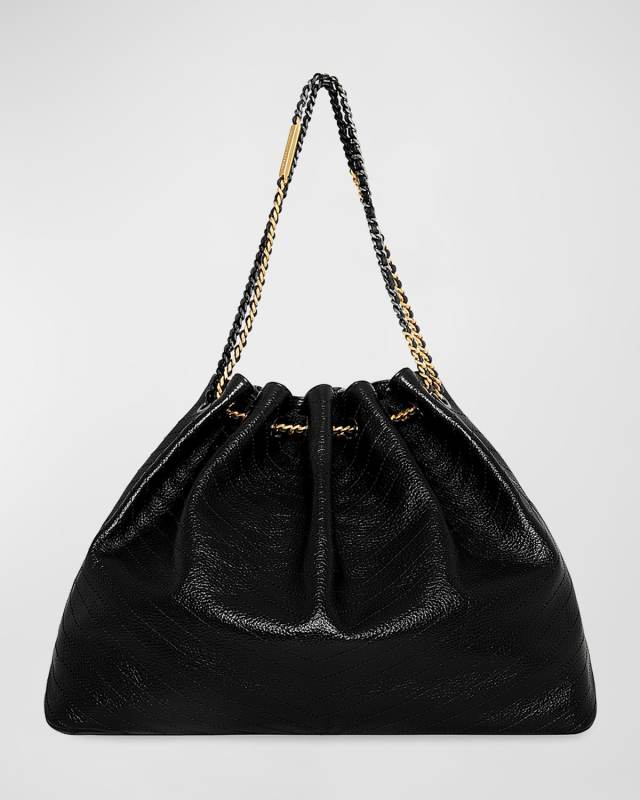 Shiny Leather Chain Tote Bag