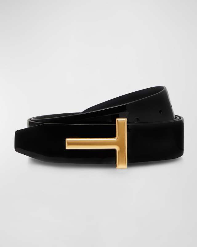 Reversible T-Logo Patent Leather Belt