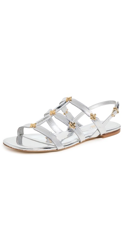 Larroudé Harmony Flat Sandals Silver