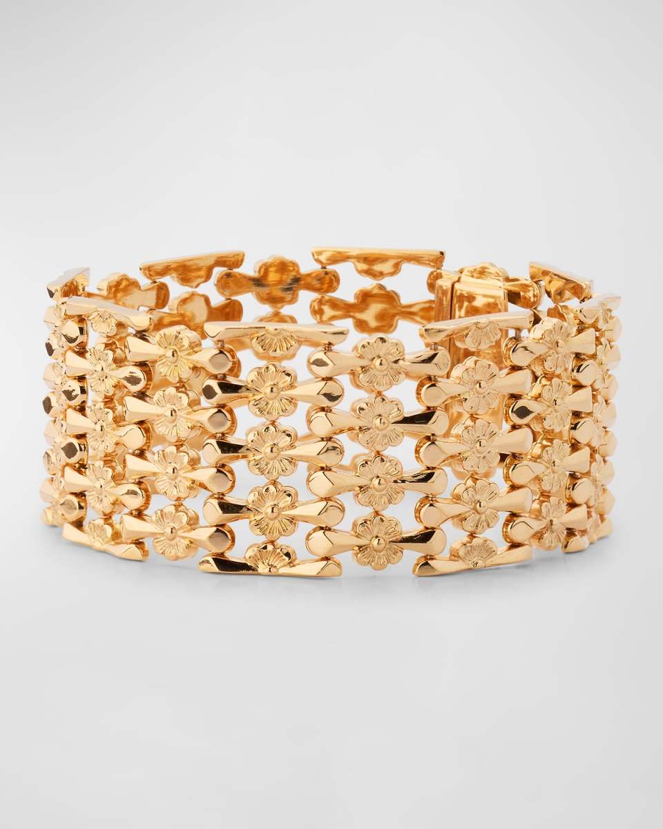 Estate 18K Rose Gold 4 Flower Wide Bracelet