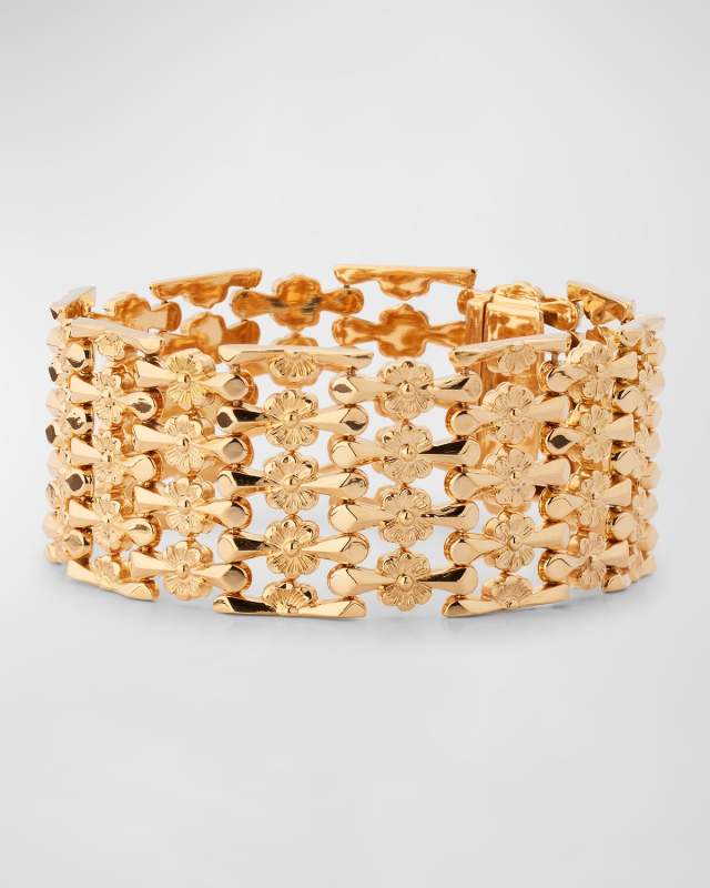 Estate 18K Rose Gold 4 Flower Wide Bracelet