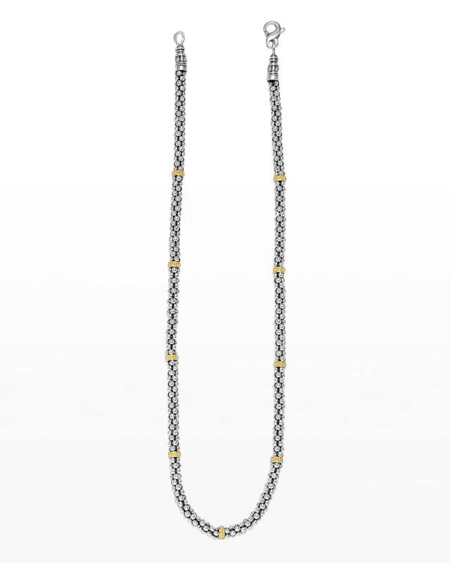 Sterling Silver & 18K Caviar Station Necklace, 16"
