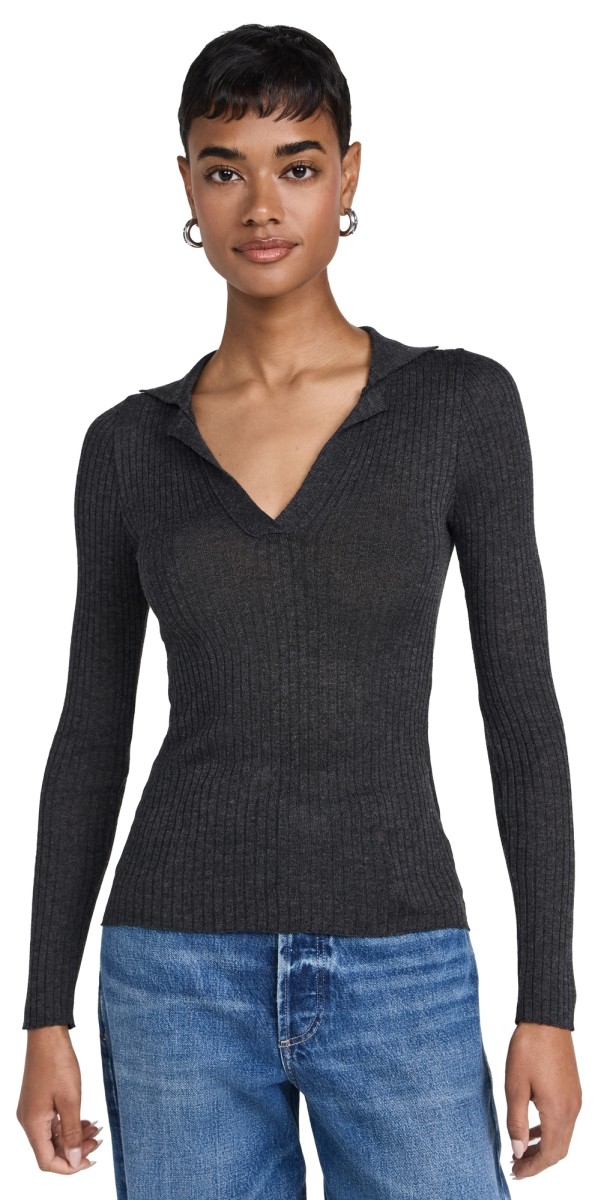 DL1961 Long Sleeve Knit Polo Charcoal