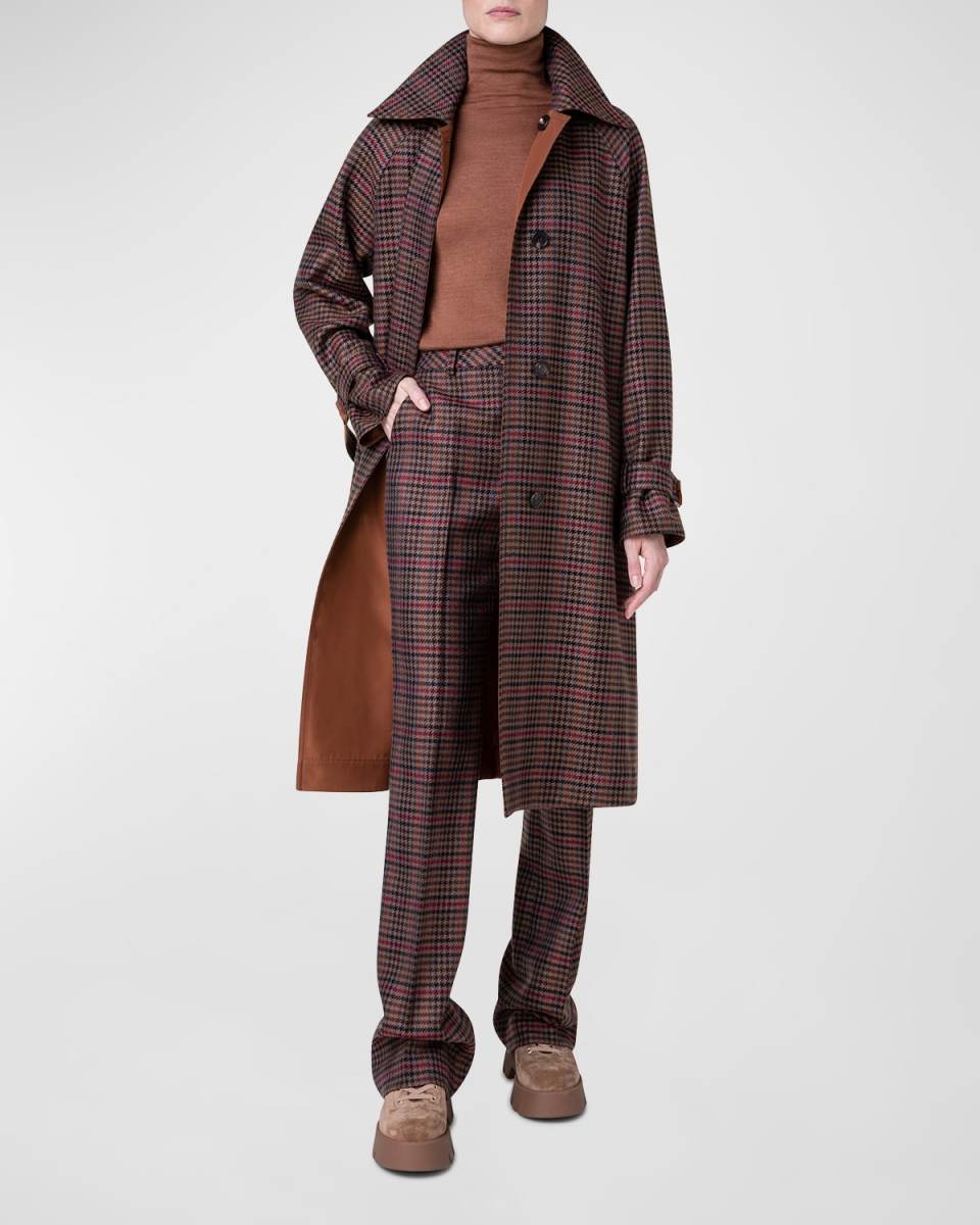 Reversible Wool Check Trench Coat with Silk Taffeta Lining
