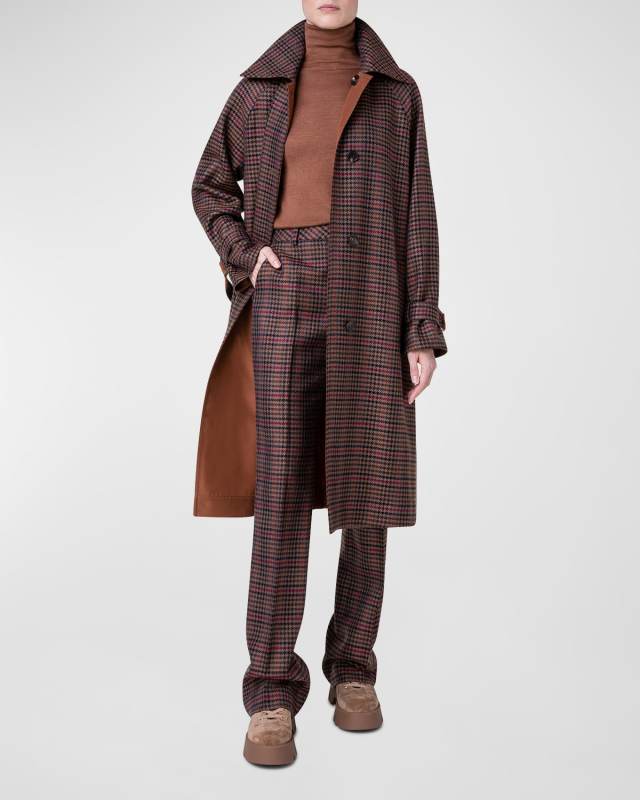 Reversible Wool Check Trench Coat with Silk Taffeta Lining