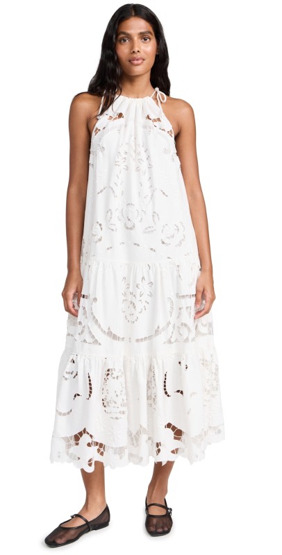 Sea Edith Embroidery Halter Neck Dress White