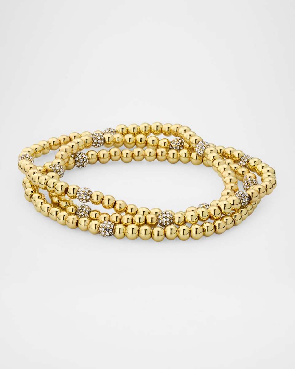 Alternating Pave Pisa Beaded Stretch Bracelets, Set of 3