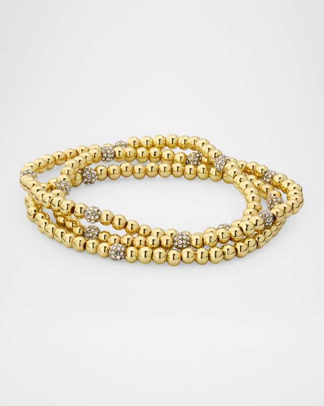 Alternating Pave Pisa Beaded Stretch Bracelets, Set of 3