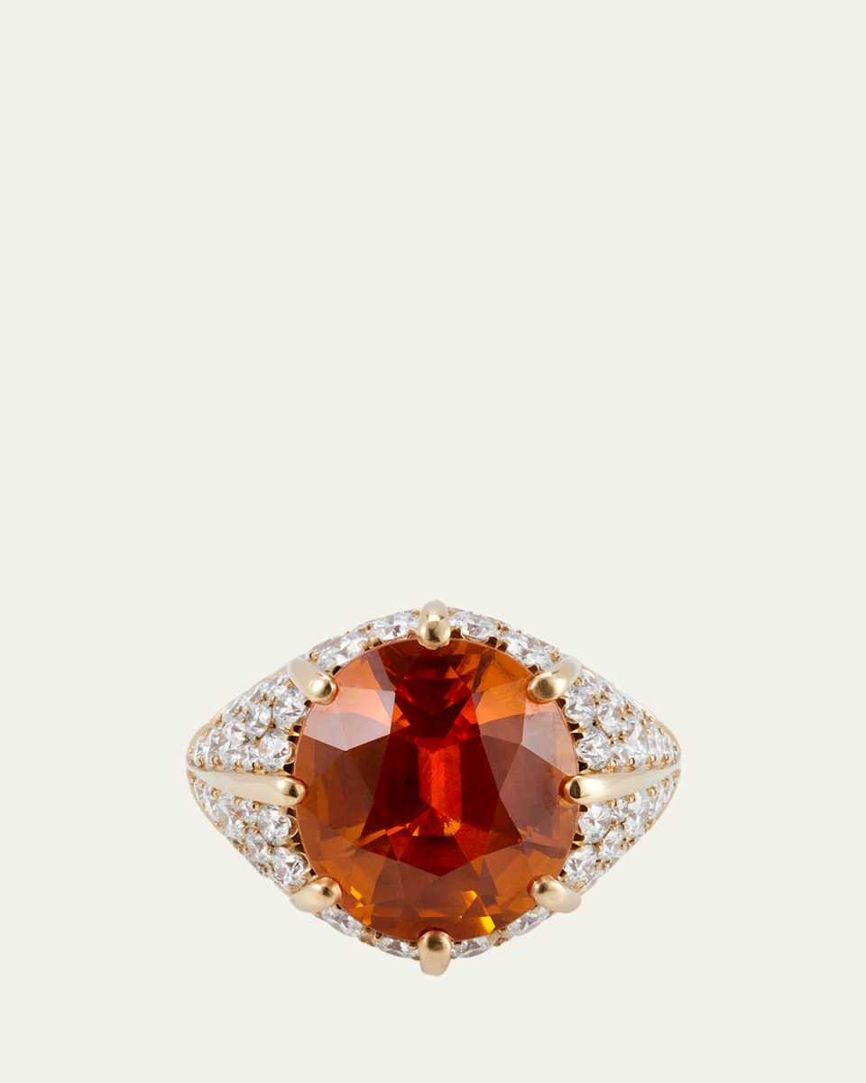 18K Yellow Gold Statement Ring with Orange Sapphire and Diamonds