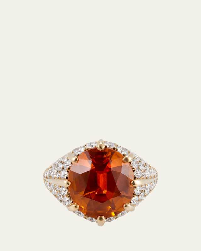 18K Yellow Gold Statement Ring with Orange Sapphire and Diamonds