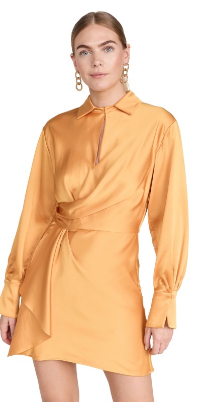 SIMKHAI Talit Draped Front Mini Dress Goldenrod