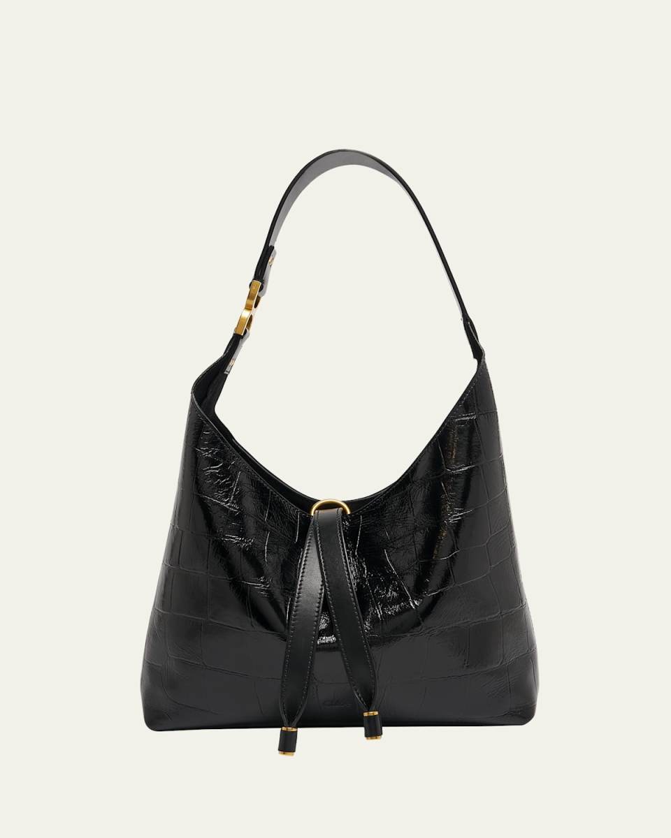 Marcie Small Hobo Bag in Croc-Embossed Leather