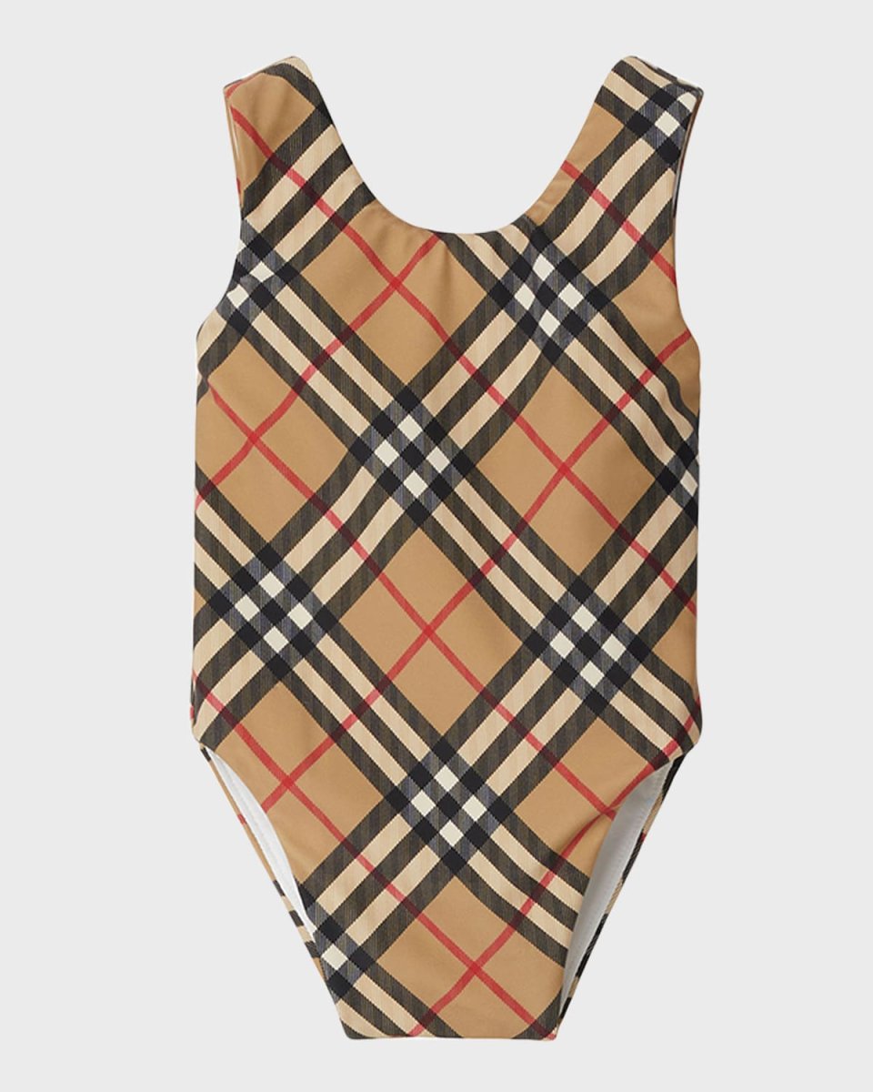 Girl's Tirza Bias Check One-Piece Swimsuit, Size 12M-