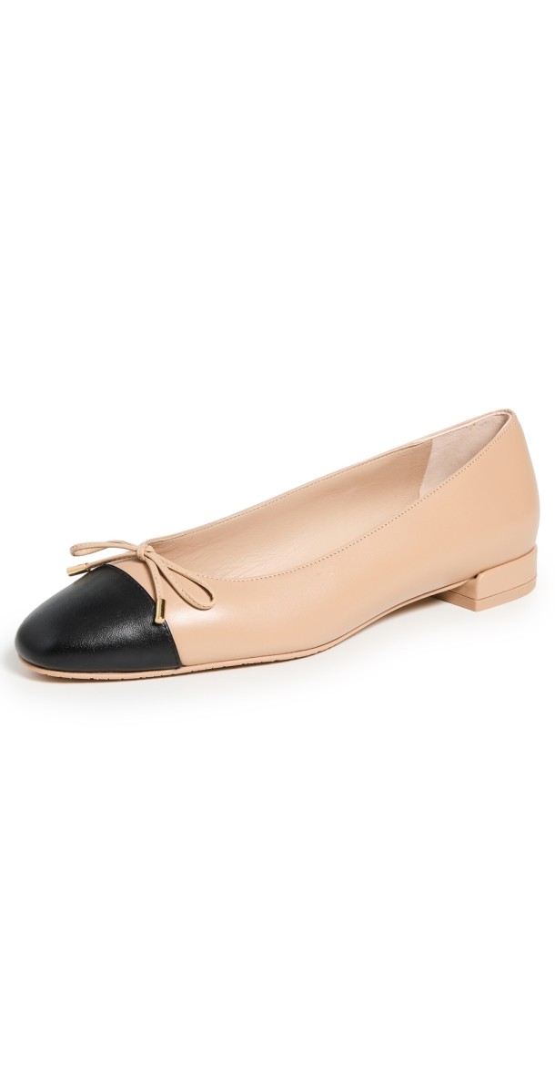 Stuart Weitzman Sleek Bow Flats Adobe/Black