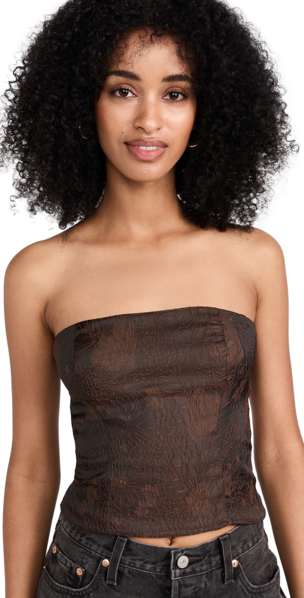 Reformation Giorgia Top Brown Floral Jacquard