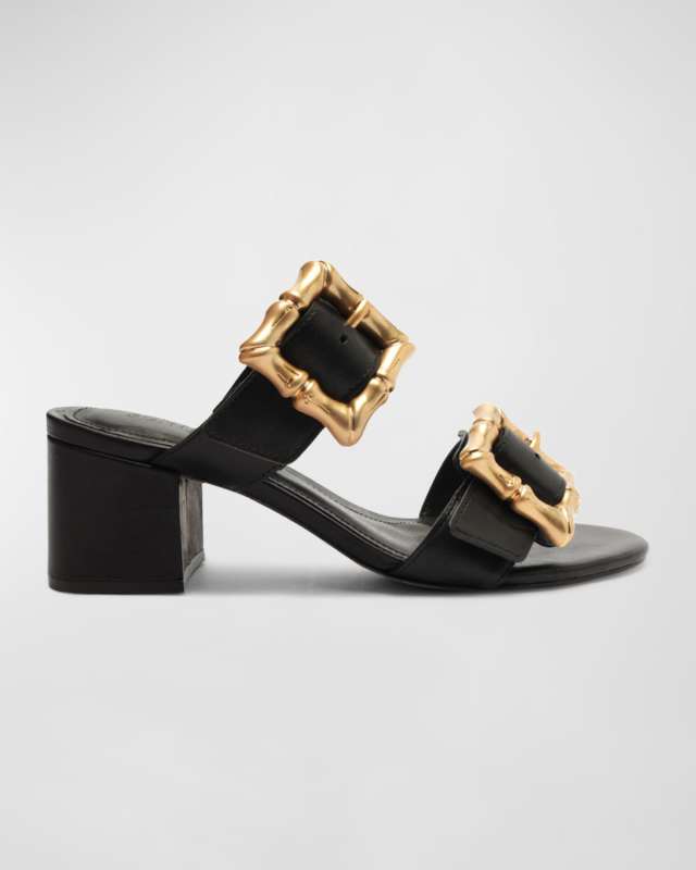 Enola Buckle Leather Block-Heel Sandals