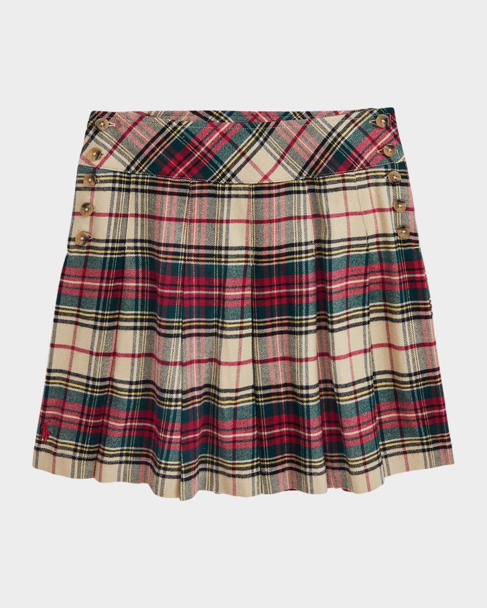 Girl's Plaid-Print Pleated Skirt, Size 7-