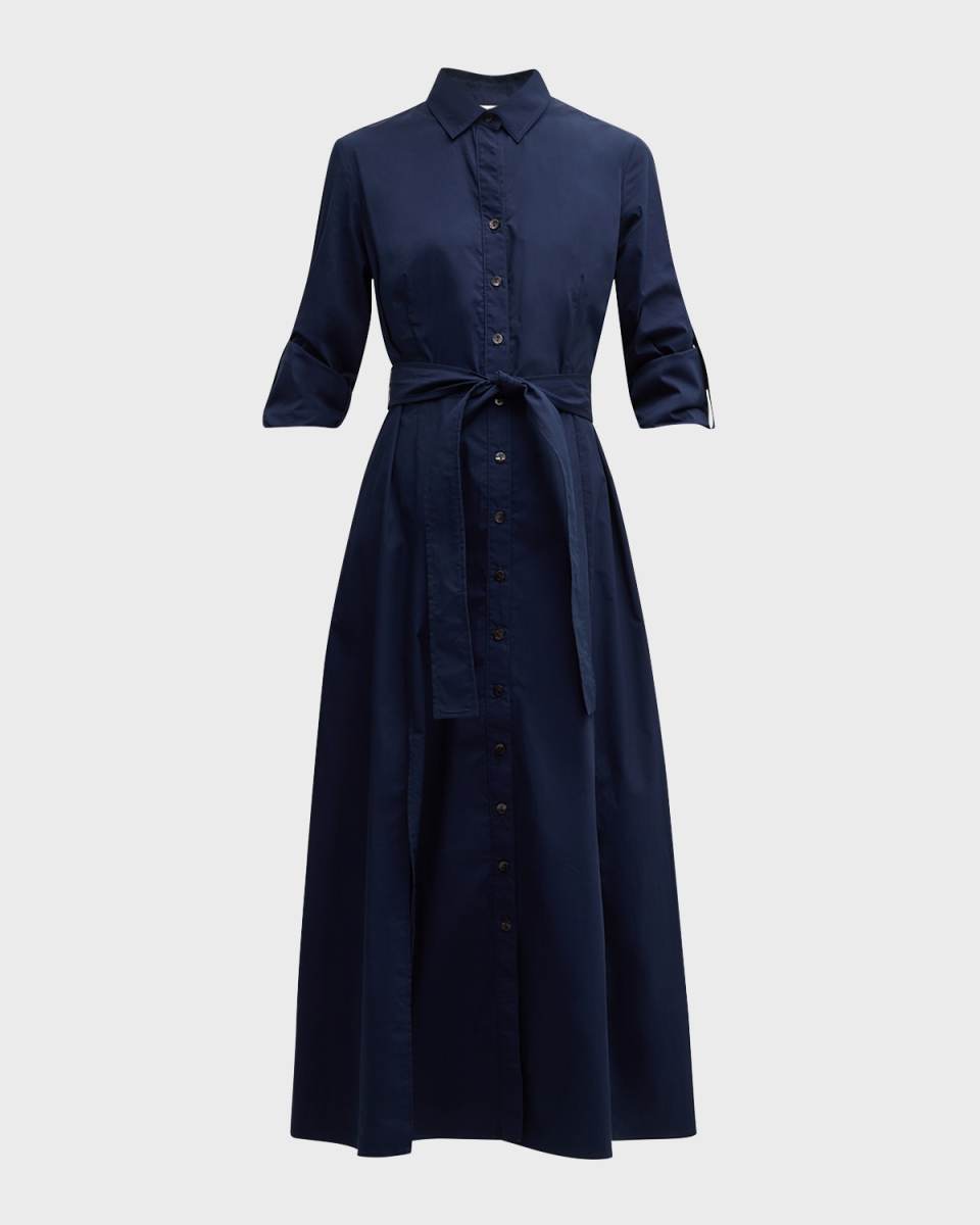 Laine Tie-Waist Weathercloth Maxi Shirtdress