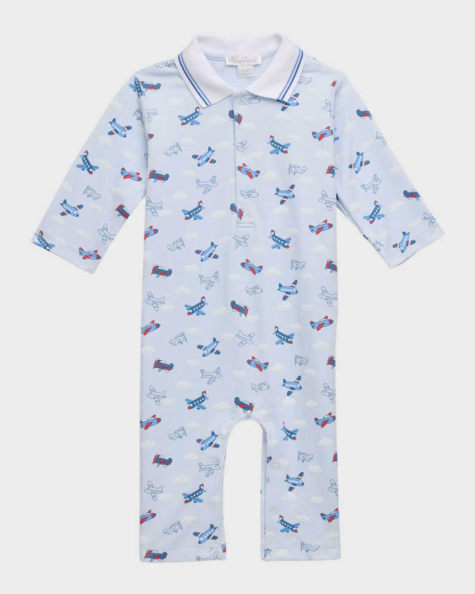Boy's Sky High Planes Collared Playsuit, Size 3M-18