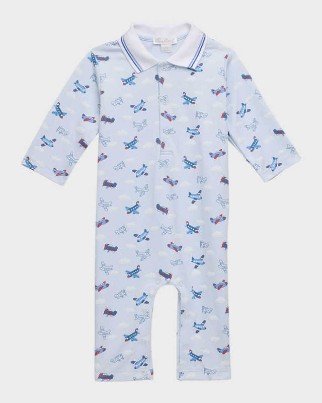 Boy's Sky High Planes Collared Playsuit, Size 3M-18