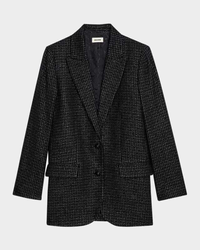 Viva Shimmer Tweed Single-Breasted Blazer