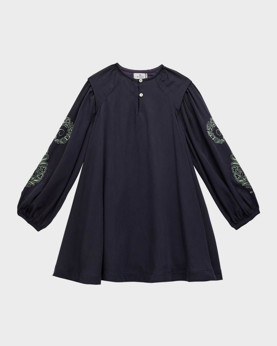 Girl's Floral Embroidered Puff Sleeve Dress, Size 12-16