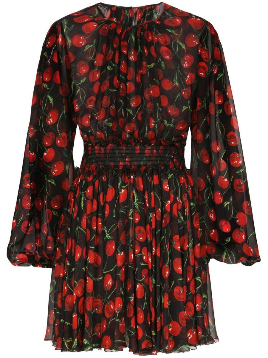 cherry-print silk minidress