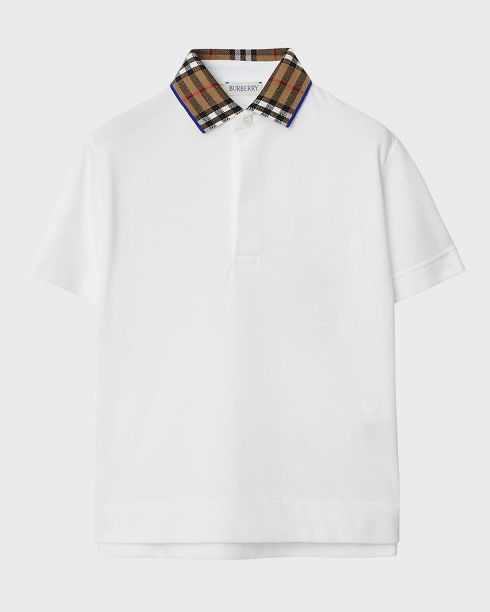 Boy's Johane Check Collar EKD Embroidered Polo Shirt, Size 6M-18M