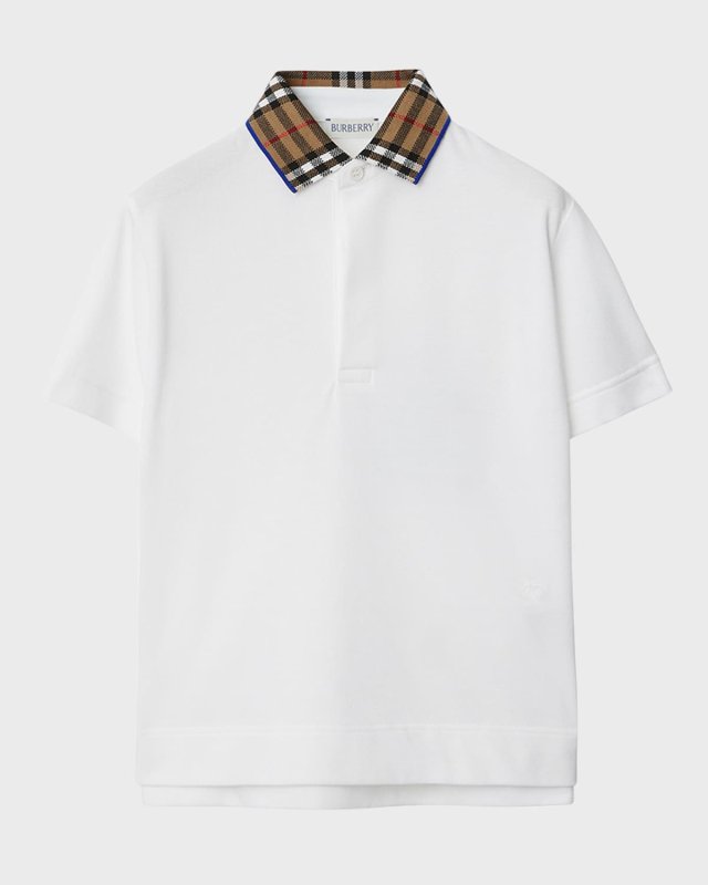 Boy's Johane Check Collar EKD Embroidered Polo Shirt, Size 6M-18M
