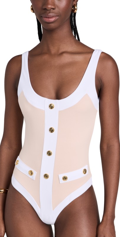 CAROLINE CONSTAS Sailor Gold Trimmed One Piece Navy White Combo