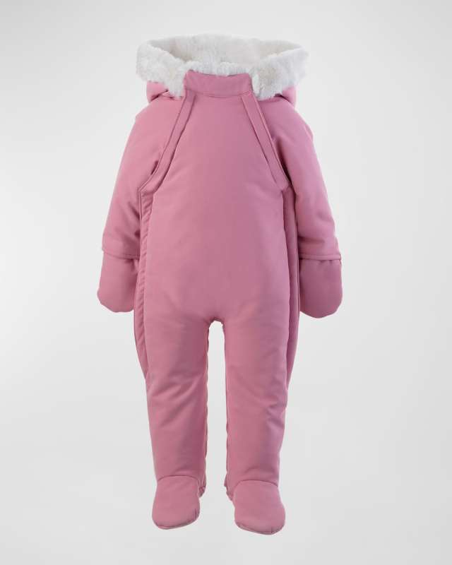 Girl's Faux Fur Padded Snowsuit, Size Newborn-12