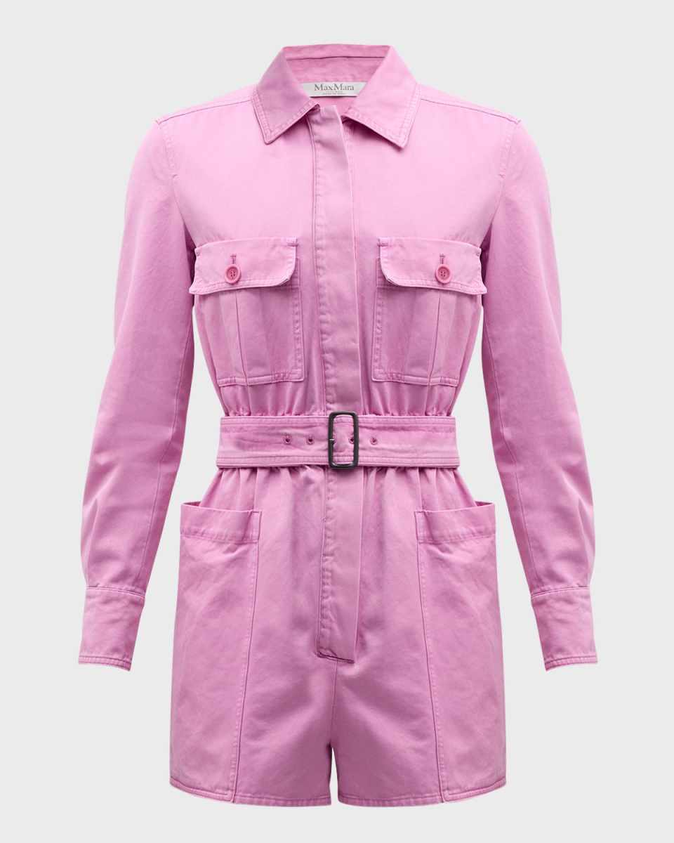 Visiera Long-Sleeve Belted Denim Romper