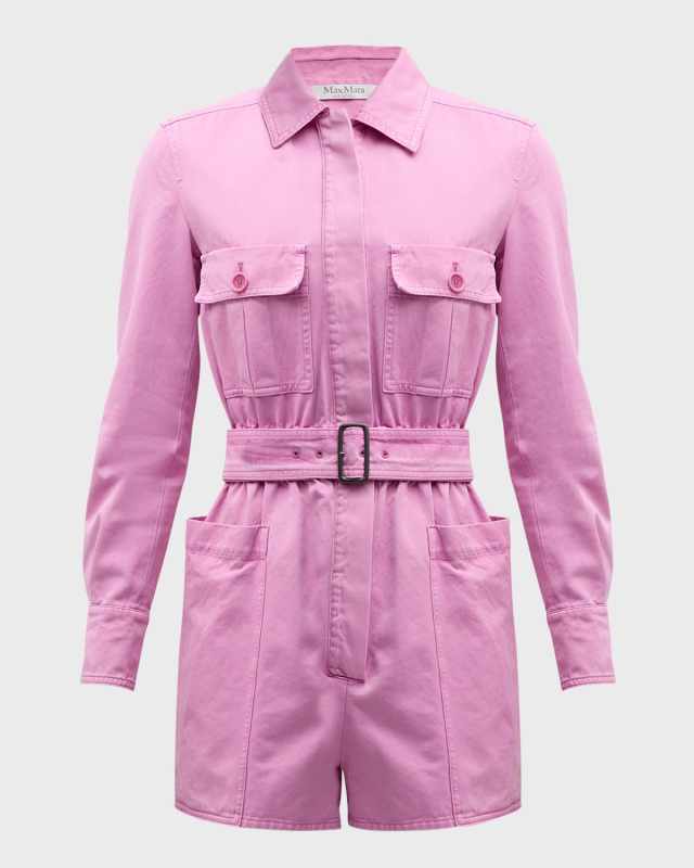 Visiera Long-Sleeve Belted Denim Romper