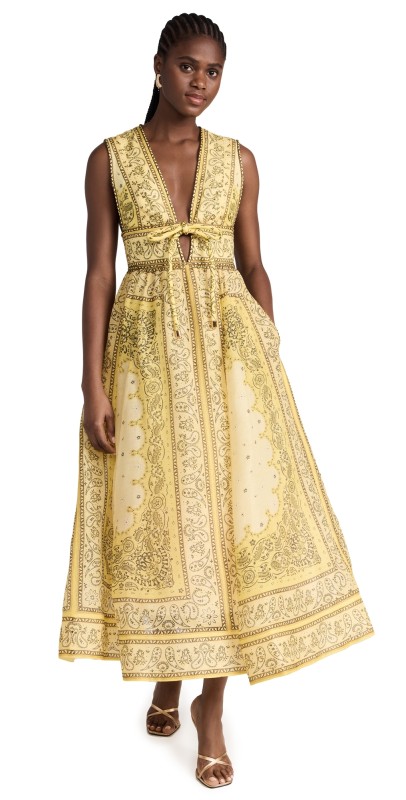 Zimmermann Matchmaker Bow Long Dress Yellow Bandana
