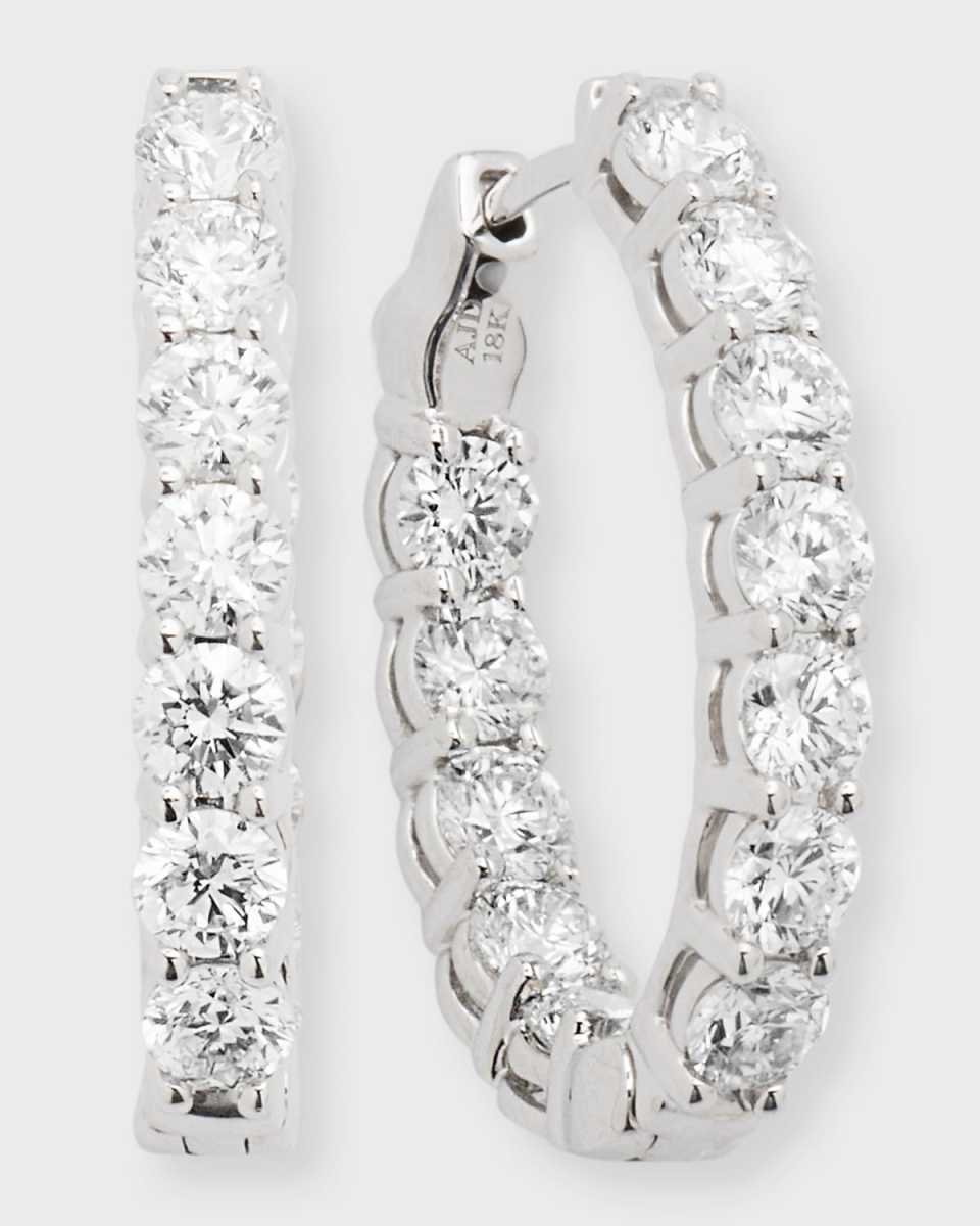 18K White Gold Diamond Oval Hoop Earrings, 3.6tcw, 0.75"L