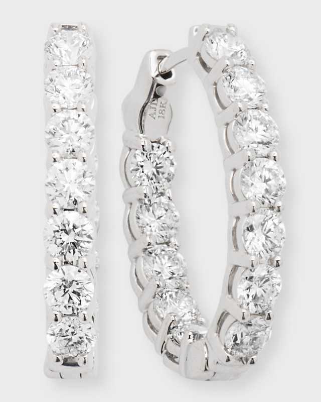 18K White Gold Diamond Oval Hoop Earrings, 3.6tcw, 0.75"L