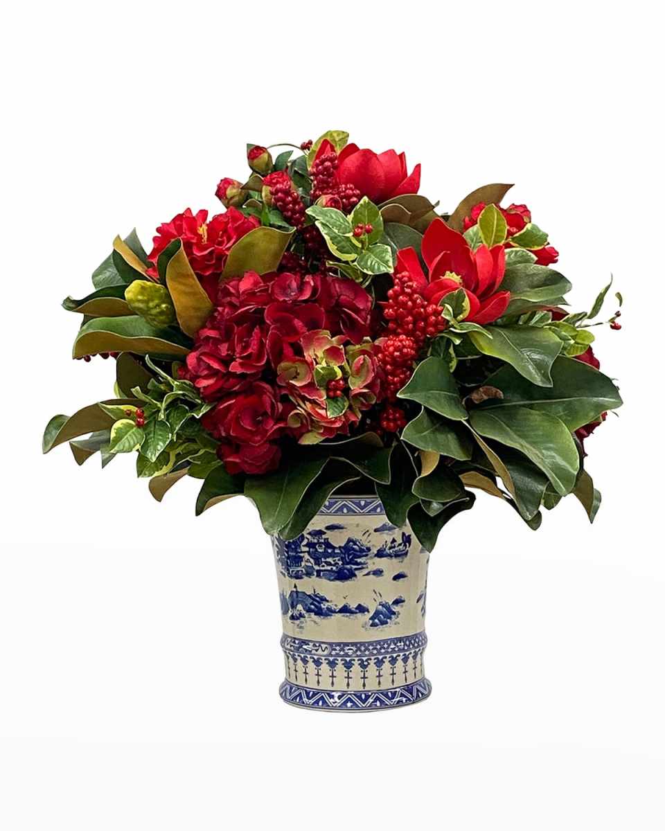 Faux Hydrangea Floral Arrangement in China Pot