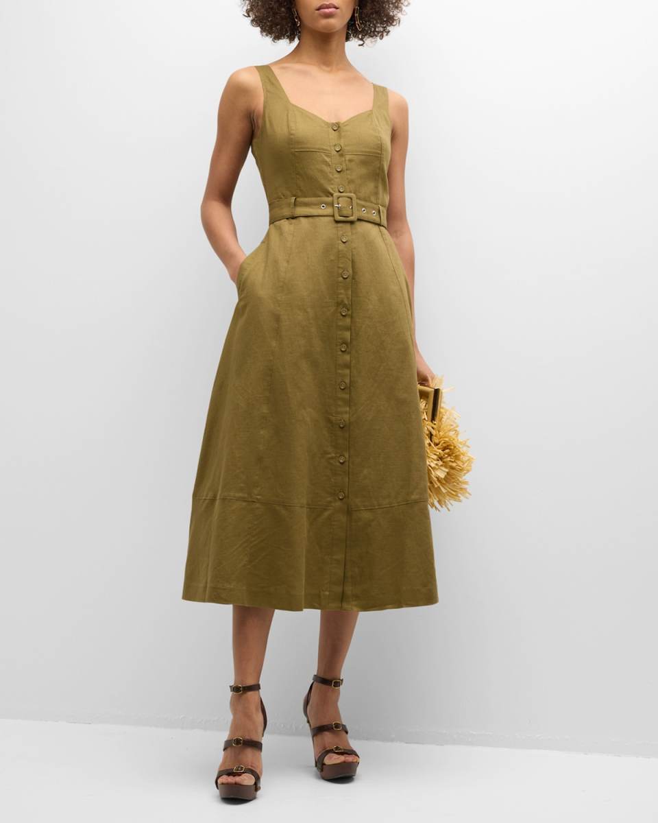 Arienne Button-Front A-Line Midi Dress