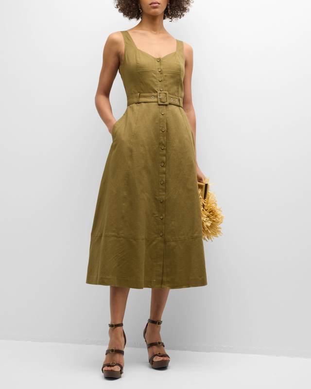 Arienne Button-Front A-Line Midi Dress