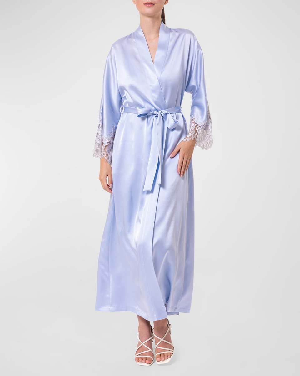 Lace-Trim Silk Charmeuse Rob