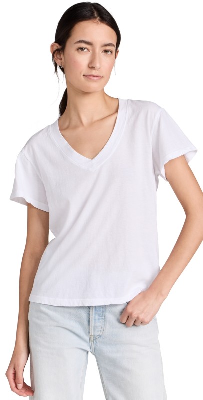 perfectwhitetee Hendrix Cotton Boxy V Neck Tee Vintage Black