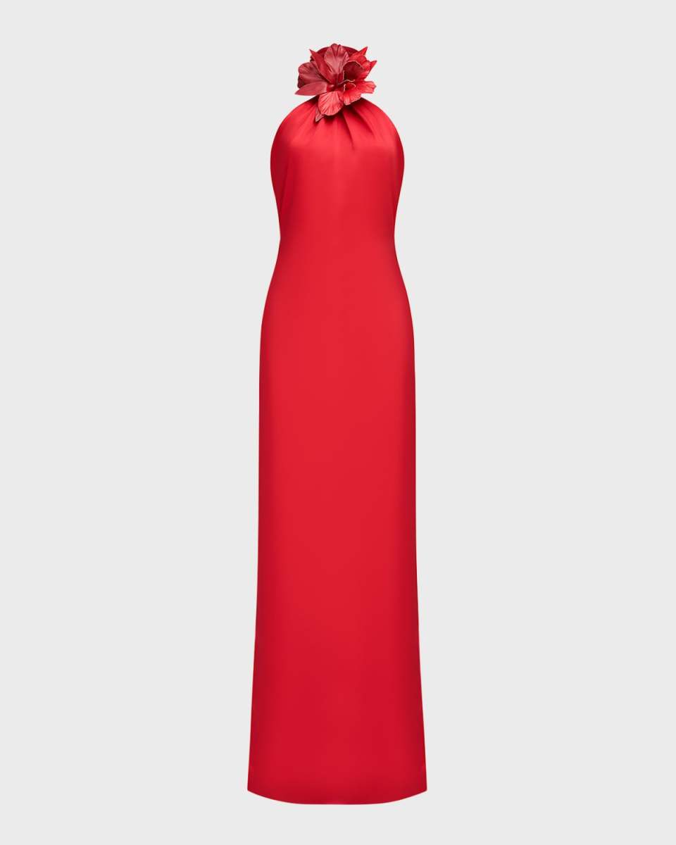 Yulia Draped Satin Halter Gown