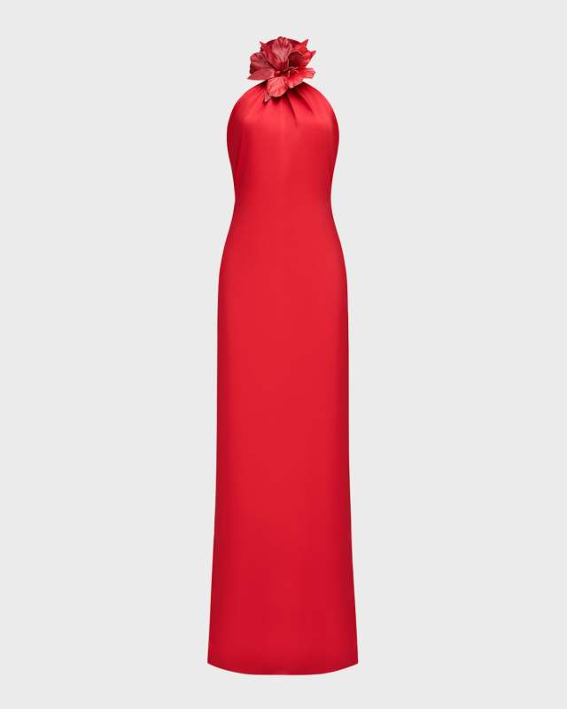 Yulia Draped Satin Halter Gown
