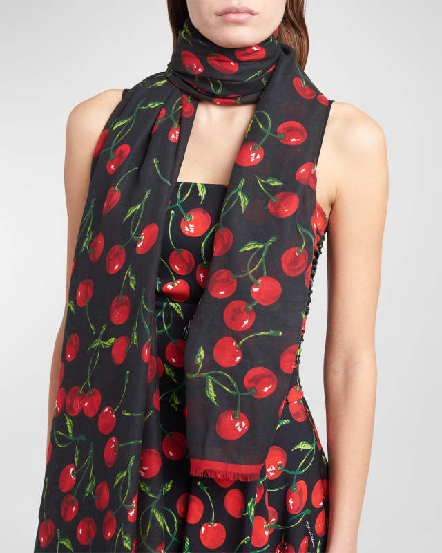 Cherries Cashmere-Modal Scarf