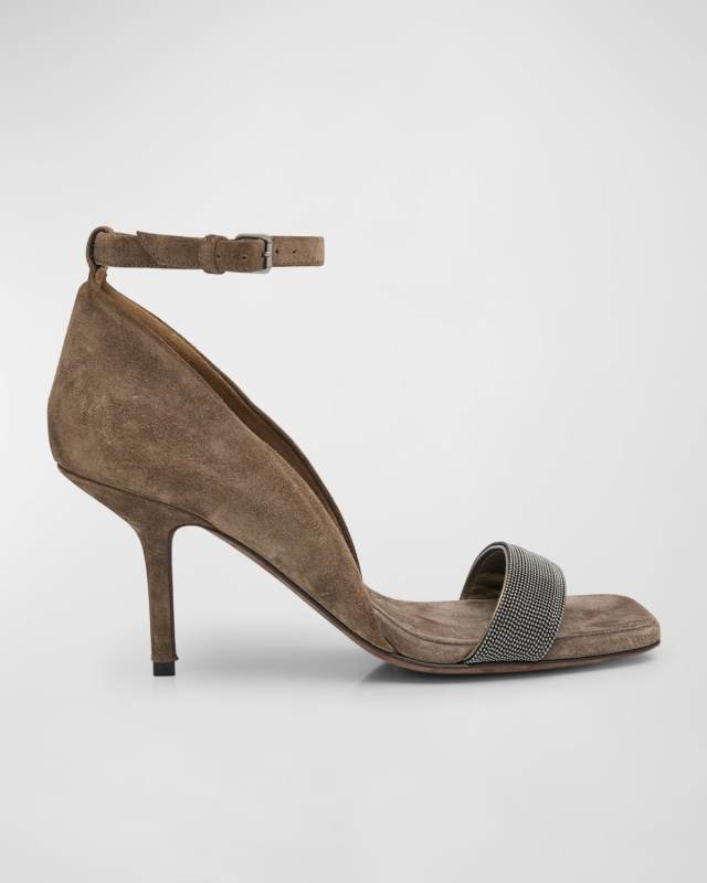 Monili Ankle-Strap Suede Sandals