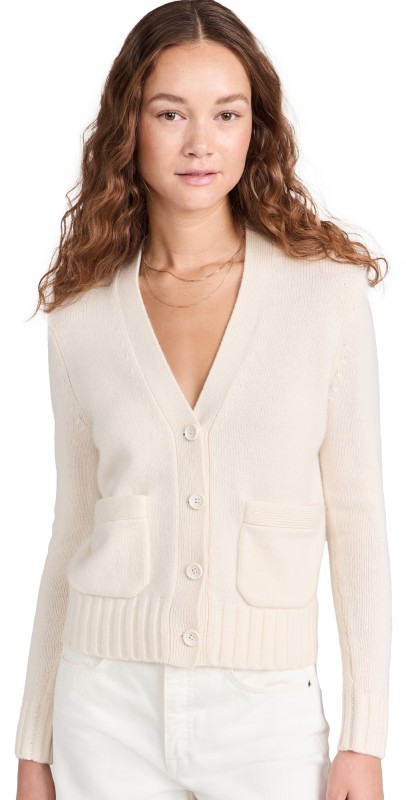 James Perse Shrunken Cashmere Cardigan Ivory